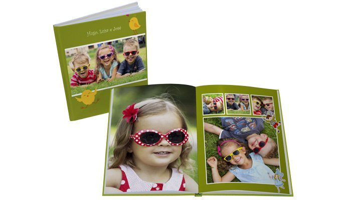 Fotolivro Capa Dura 28x36cm aberto e fechado