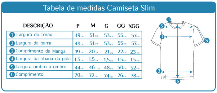 Tabela de Medidas Camiseta Slim